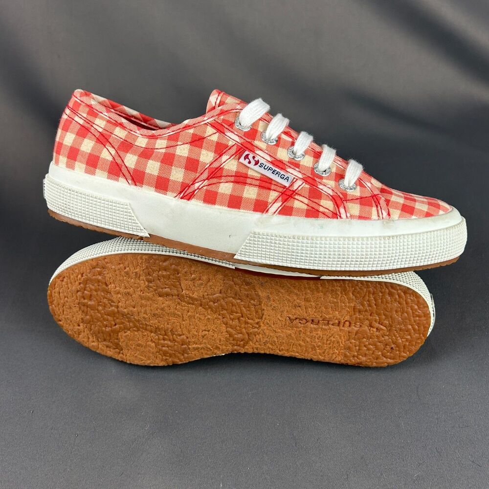Superga Red and White Gingham Sneakers Check Plaid Lace Up Women’s Size 7 NEW - Picture 4 of 15